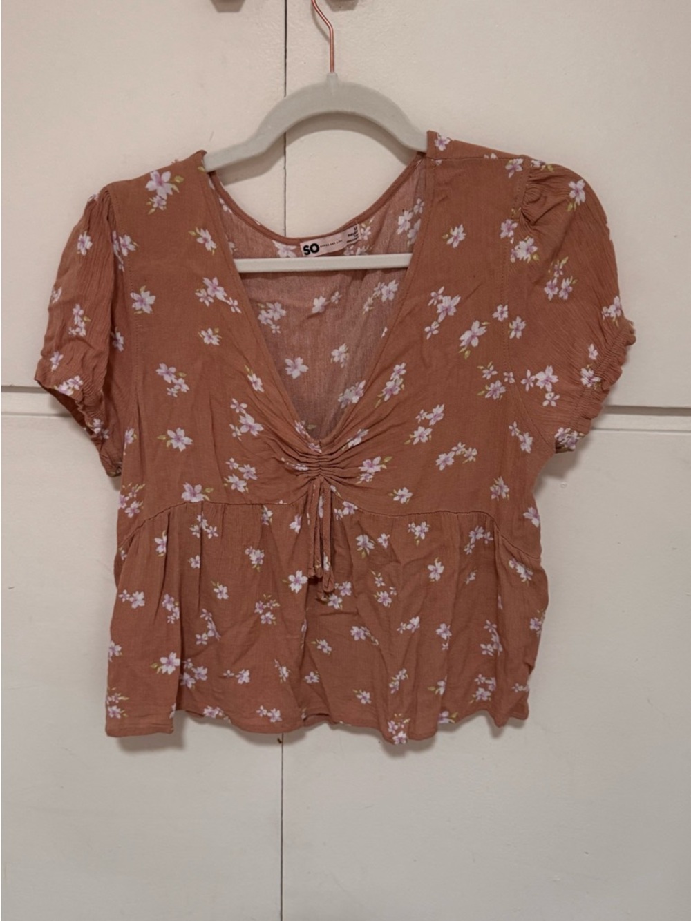 SO Rust Floral Tie-Front Crop Top